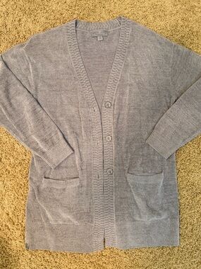 Barefoot Dreams Cozychic Light Gray Button-Front Cardigan
